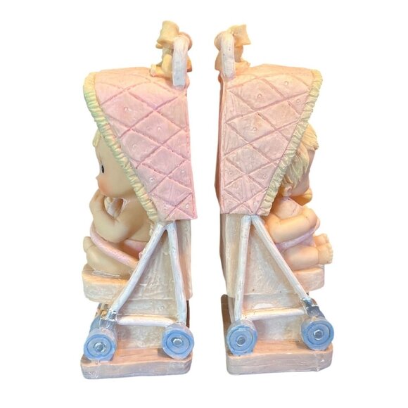 Vtg Baby Stroller Bookends Set Of 2 Hand-Painted Bisque Nursery Décor - Picture 3 of 6
